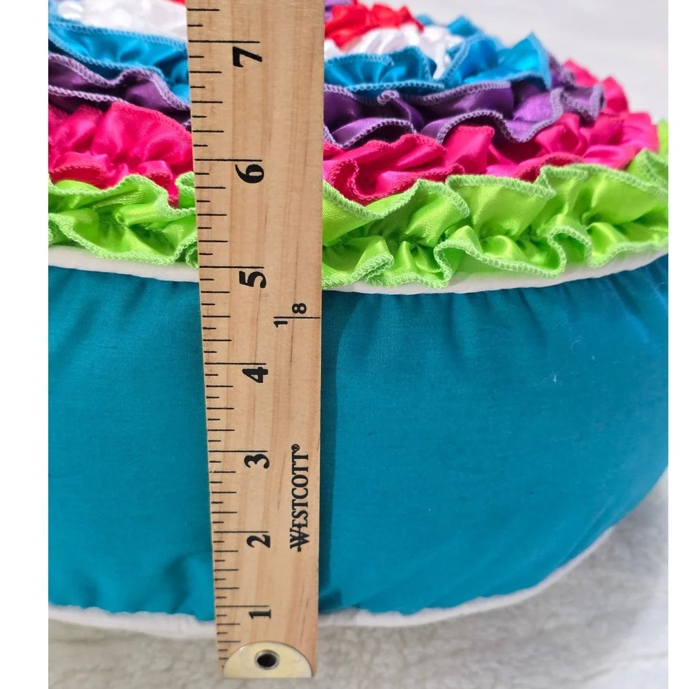 Round Ruffle Throw Pillow Teal Accent‎ Teal Multi Color Bright